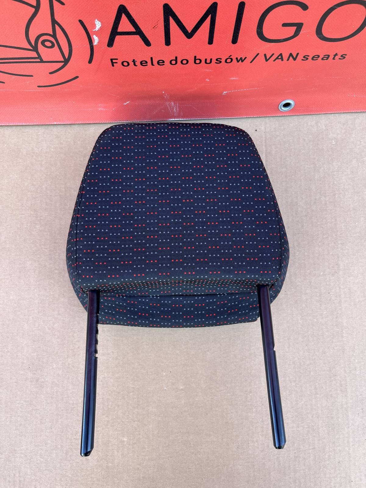 Headrest for seat Peugot Boxer Fiat Ducato Jumper Relay Black with red-grey dots