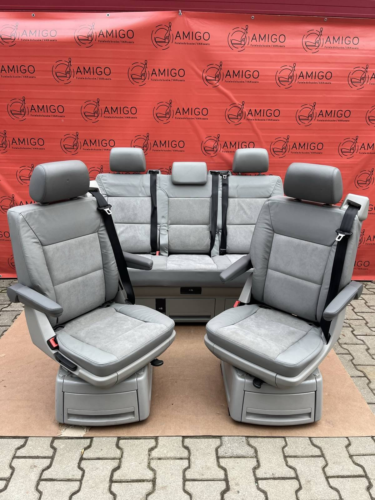 SET Driver passenger swivel Bench rear triple seat leather grey VW T5.1 T5 Multivan Caravelle