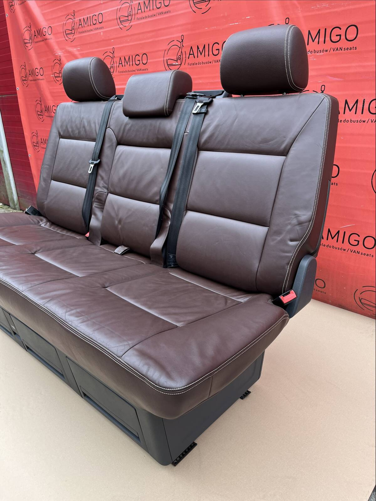 Bench rear triple seat VW T5.1 T5 dattel brown leather Multivan Caravelle t6