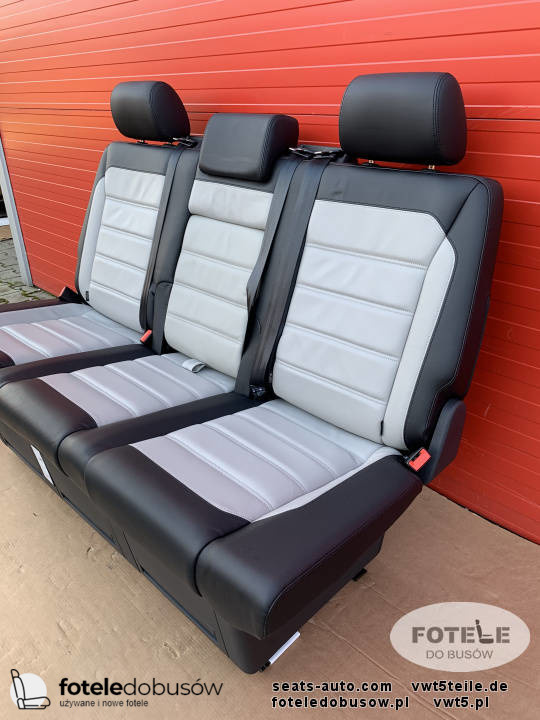 Bench rear triple seat VW T6 black leather SAVONA moonrock grey Multivan Caravelle t5