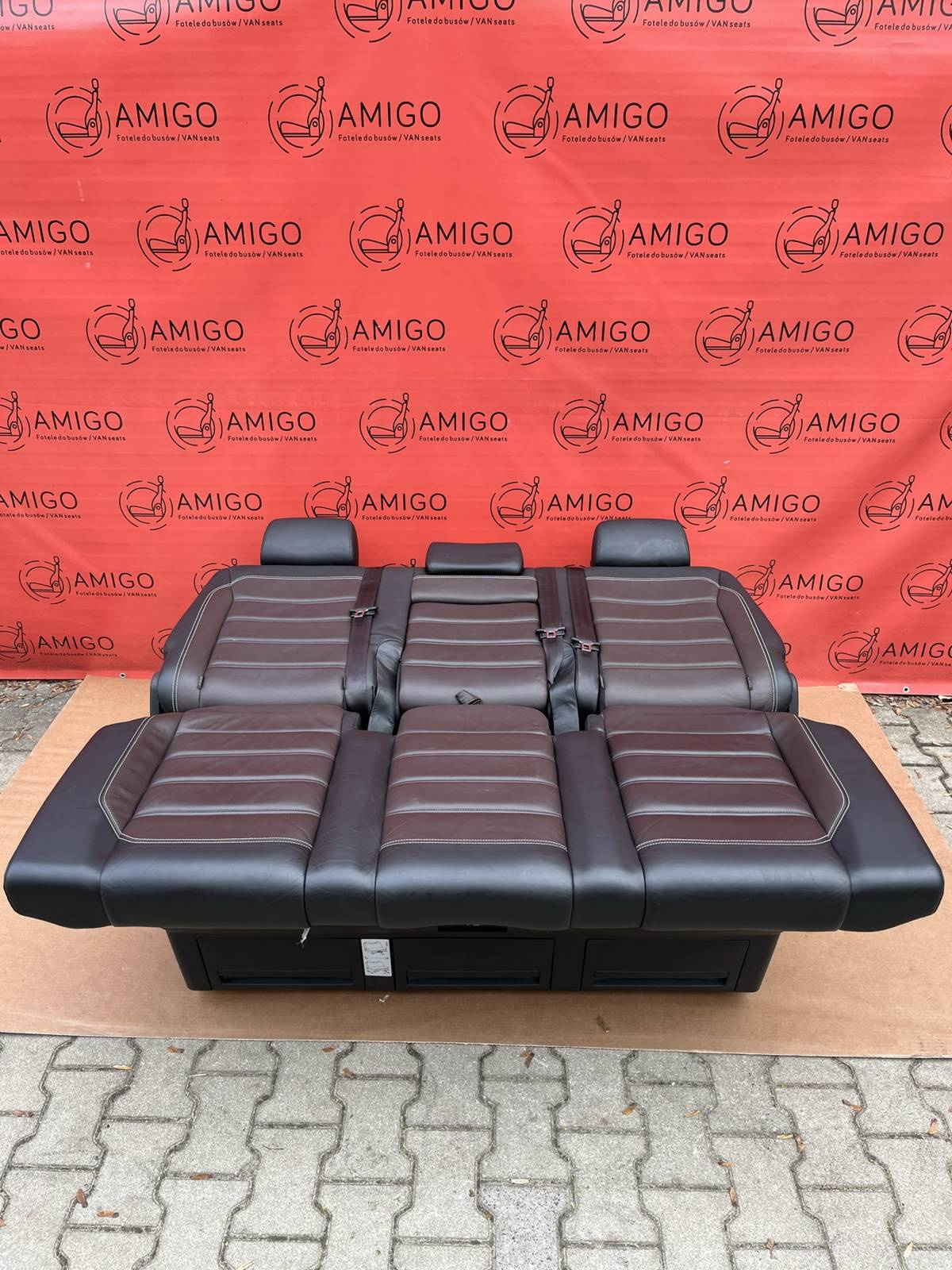 Bench rear triple seat VW T6 Mocha brown leather Multivan Caravelle t5