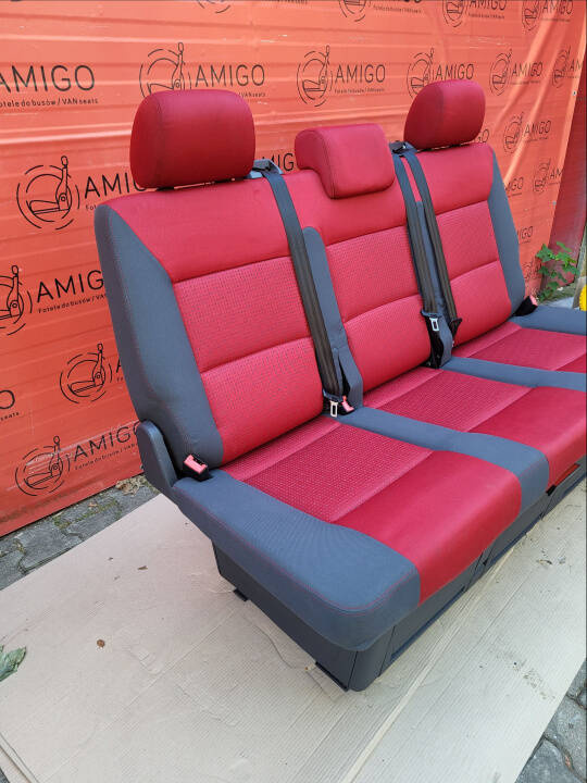 Bench rear triple seat VW T5 Multivan Caravelle Anthracite Duo Red
