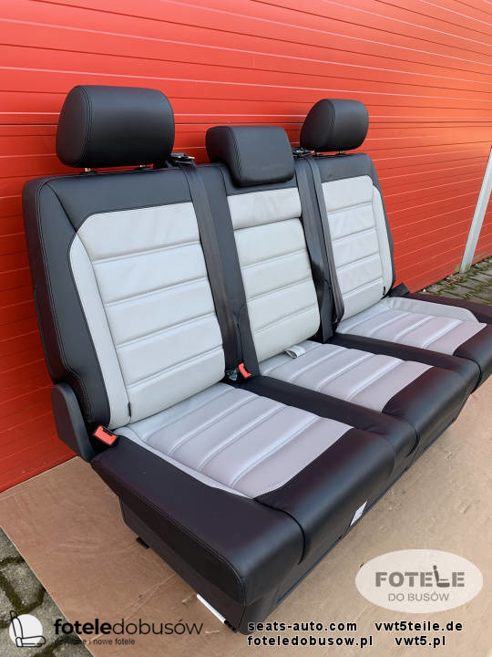 Bench rear triple seat VW T6 black leather SAVONA moonrock grey Multivan Caravelle t5