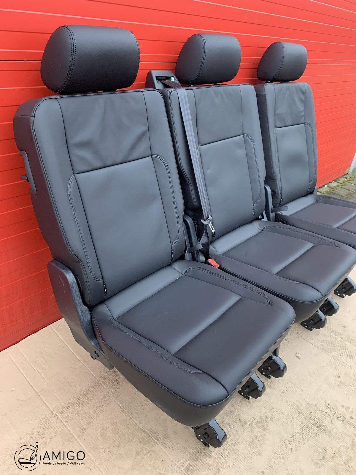 Bench rear triple seat VW T6 Transporter Titan Black leather t5 3x three single