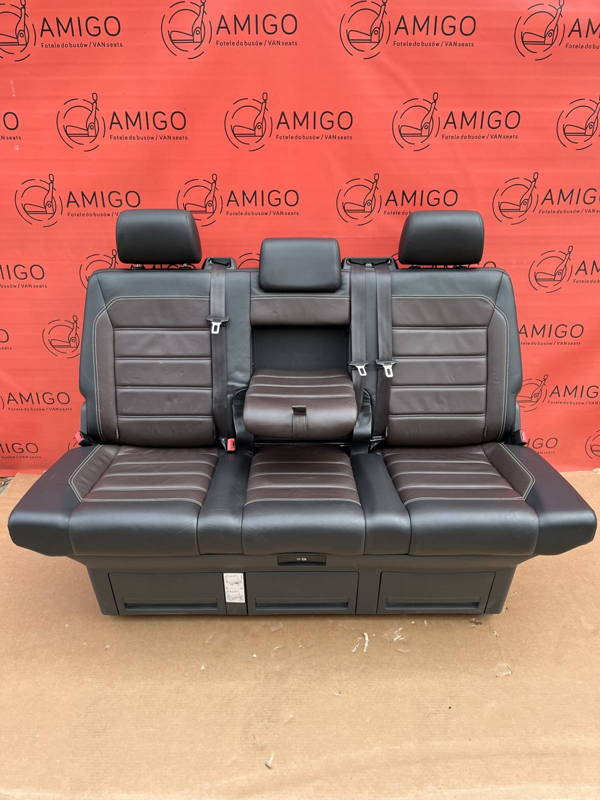 Bench rear triple seat VW T6 Mocha brown leather Multivan Caravelle t5