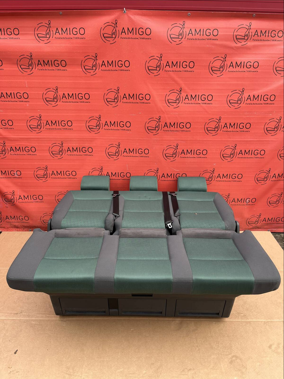 Bench rear triple seat VW T5 Multivan Caravelle Anthracite Duo Green