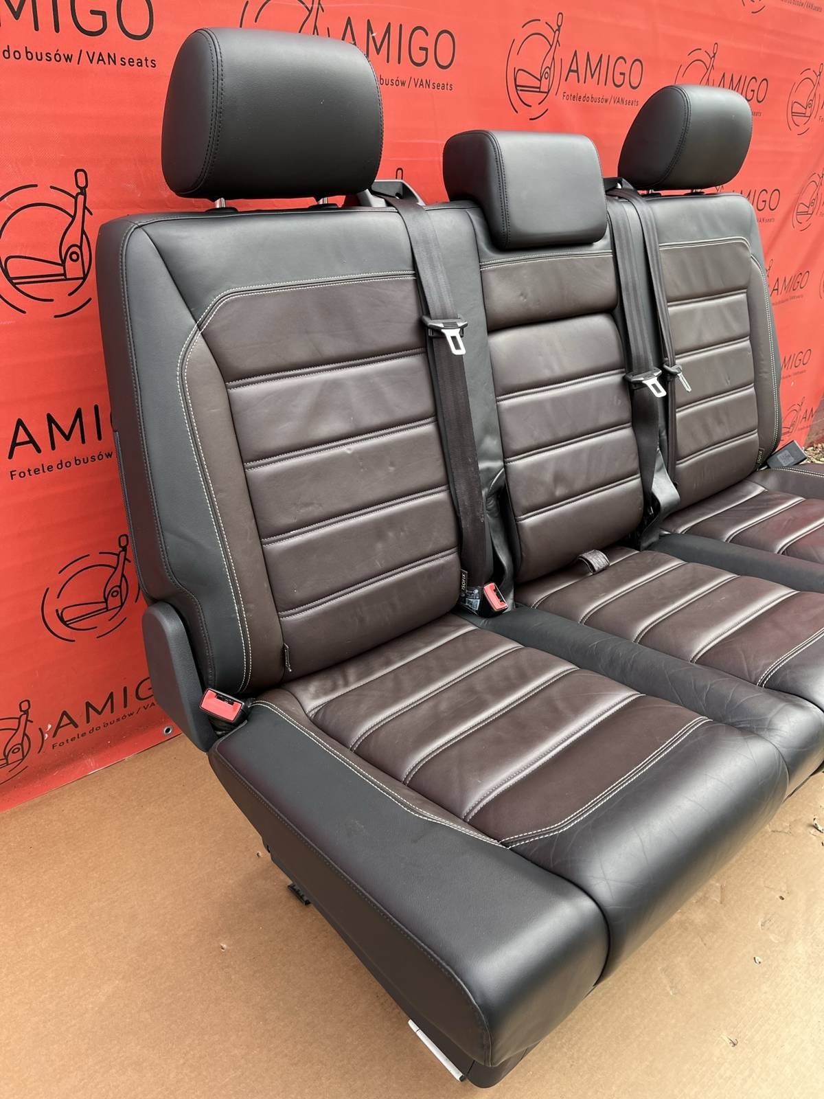 Bench rear triple seat VW T6 Mocha brown leather Multivan Caravelle t5