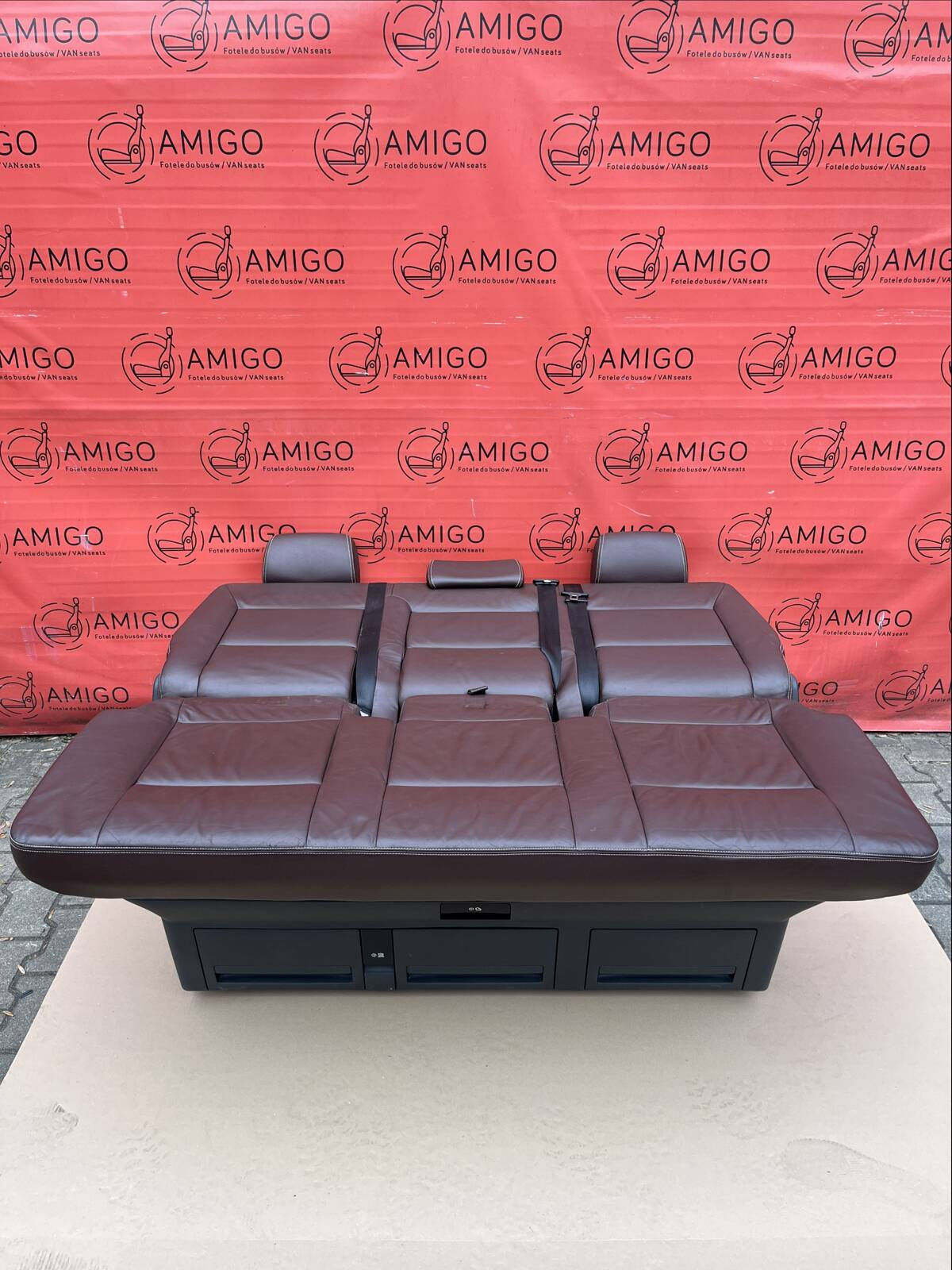 Bench rear triple seat VW T5.1 T5 dattel brown leather Multivan Caravelle t6