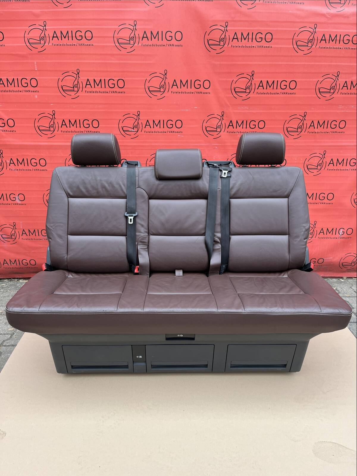 Bench rear triple seat VW T5.1 T5 dattel brown leather Multivan Caravelle t6