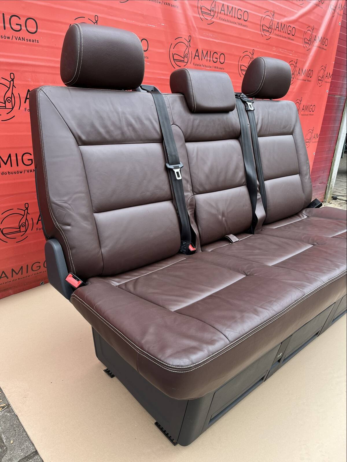 Bench rear triple seat VW T5.1 T5 dattel brown leather Multivan Caravelle t6