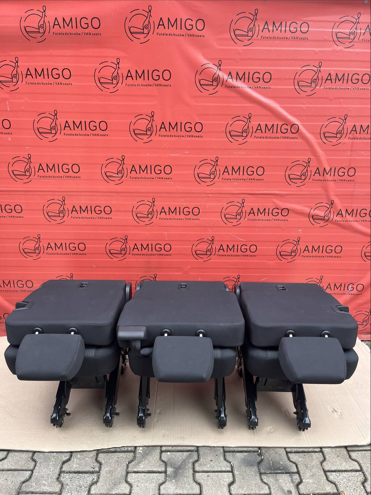 Bench rear triple seat VW T6.1 T6 Transporter Double Grid Black t5 3x single 1+1+1