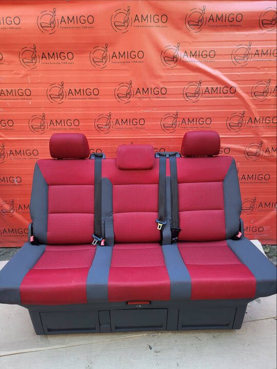 Bench rear triple seat VW T5 Multivan Caravelle Anthracite Duo Red