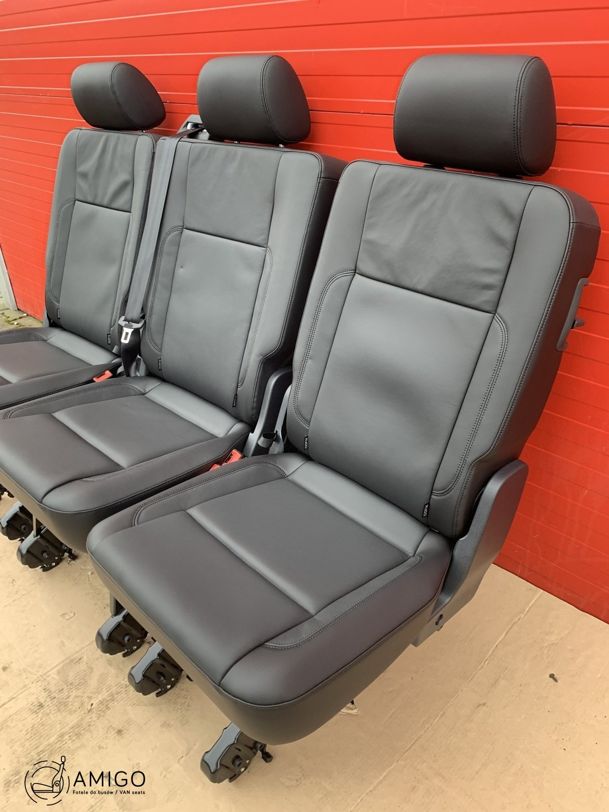 Bench rear triple seat VW T6 Transporter Titan Black leather t5 3x three single
