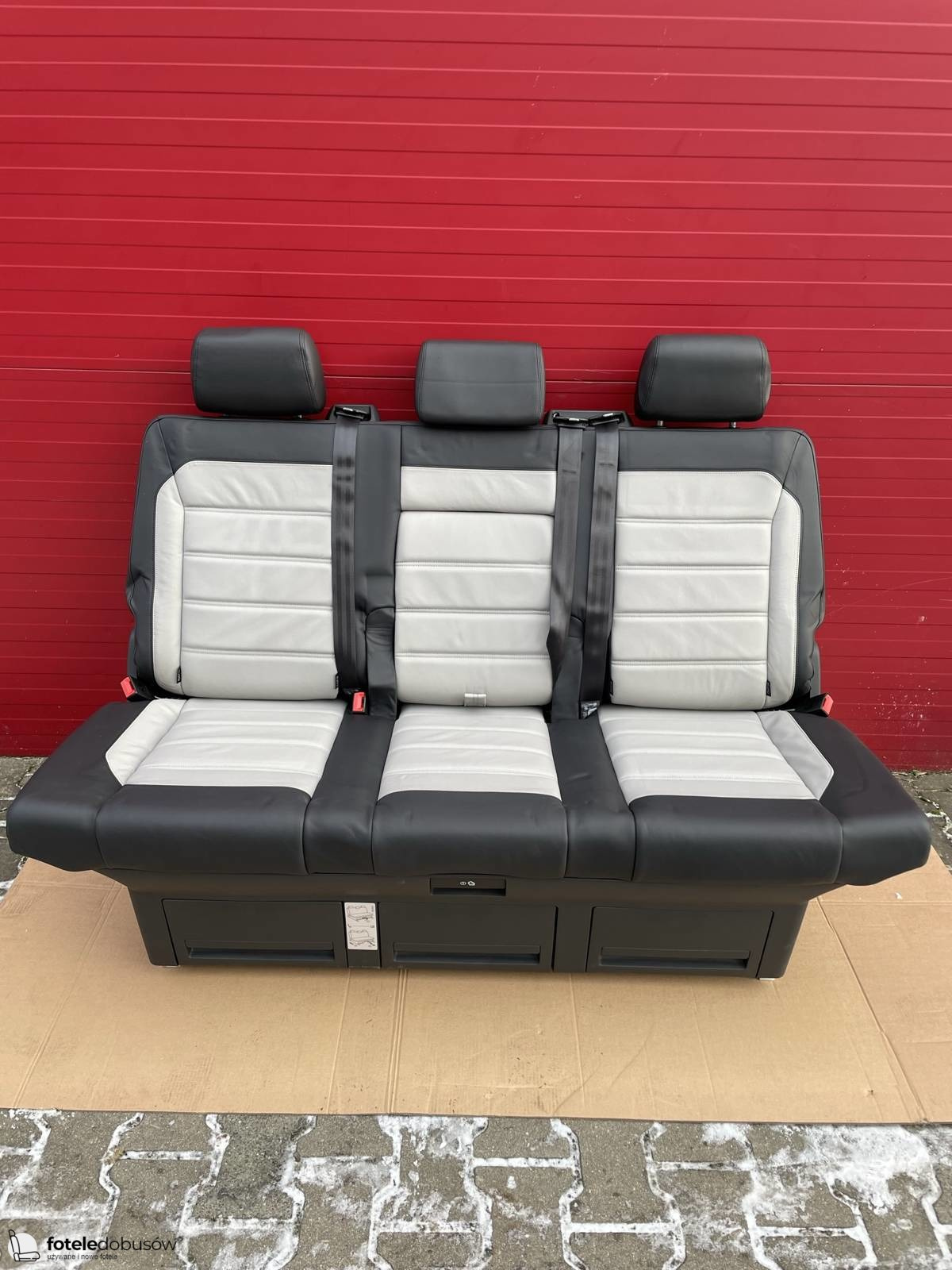 Bench rear triple seat VW T6 black leather SAVONA moonrock grey Multivan Caravelle t5