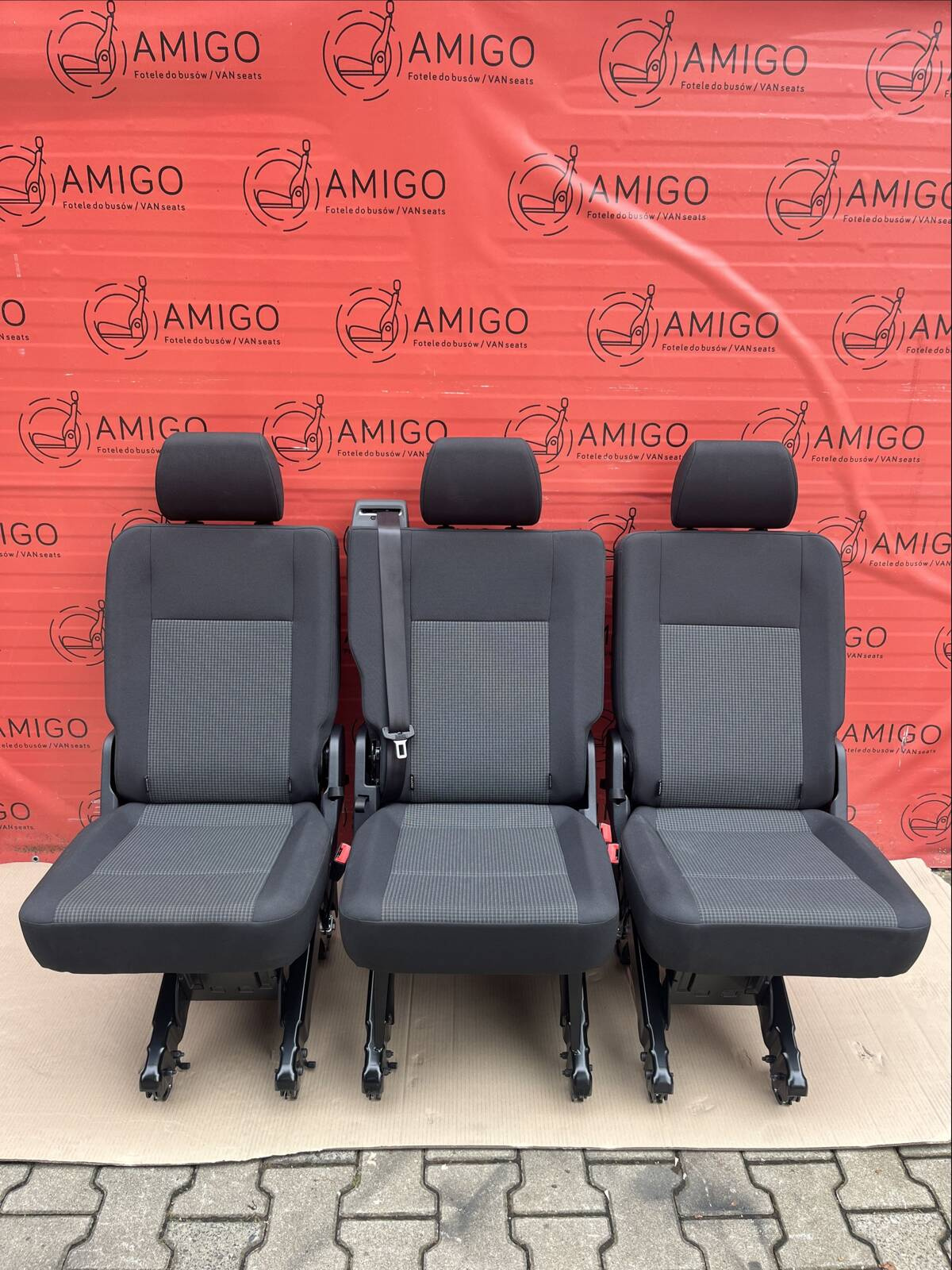 Bench rear triple seat VW T6.1 T6 Transporter Double Grid Black t5 3x single 1+1+1