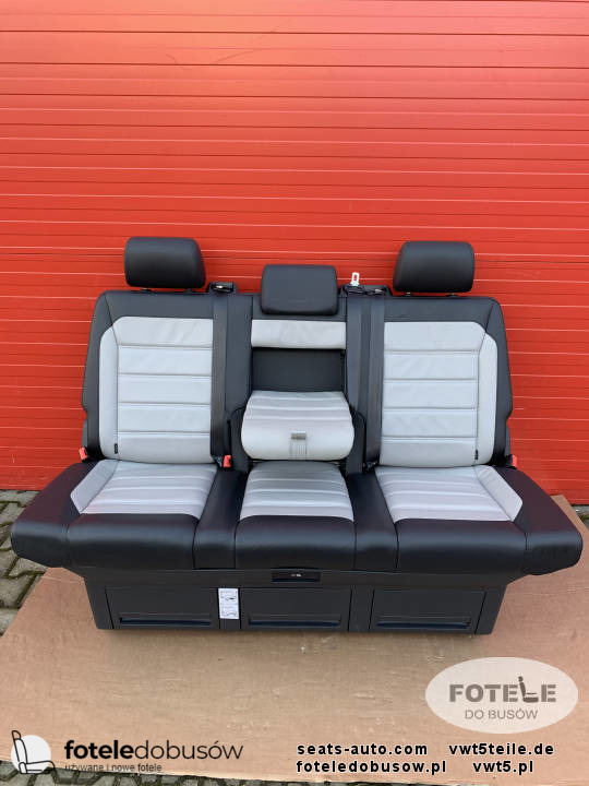 Bench rear triple seat VW T6 black leather SAVONA moonrock grey Multivan Caravelle t5