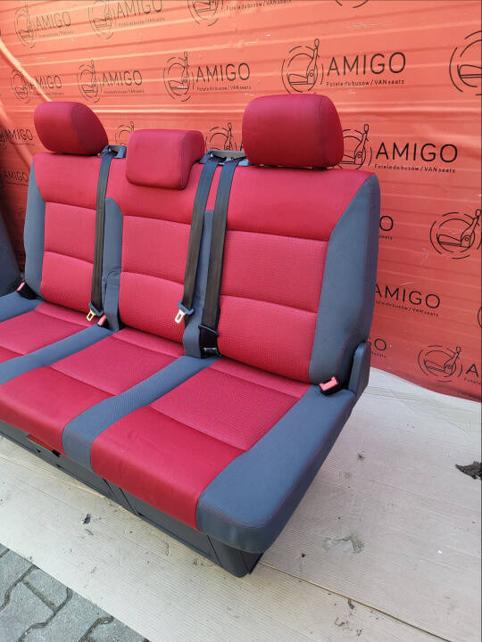 Bench rear triple seat VW T5 Multivan Caravelle Anthracite Duo Red