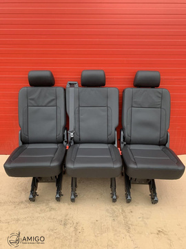 Bench rear triple seat VW T6 Transporter Titan Black leather t5 3x three single