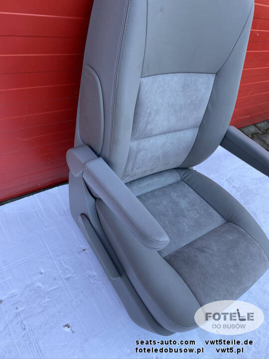 Seat VW T5 front UK driver EU passenger Grey Leather Alcantara adjustments armrests Airbag heated
